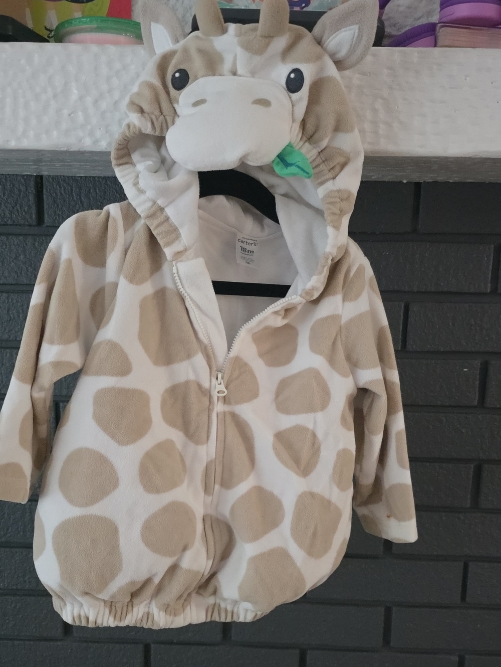 Carter's Beige and White Giraffe Hooded Baby One-Piece 18 Months